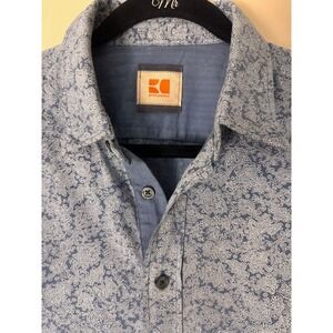 Hugo Boss Orange Paisley Print Blue Button Up Long Sleeve Dress Casual Men M
